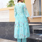 Aqua Blossom Chanderi Angrakha Kurta Set