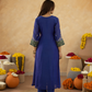 Royal Blue Zari Embroidered A-Line kurta with Dupatta