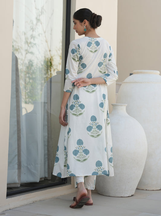 TUDOR WHITE COTTON BLOCK PRINT SUIT SET