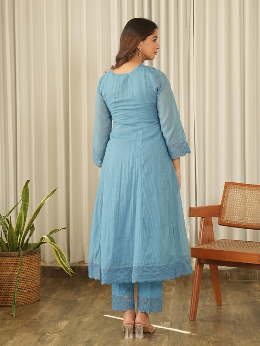 Powder Blue Aari Embroidered Doria Suit Set