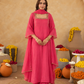 Salmon Pink Aari Handwork Chanderi A-Line Kurta set