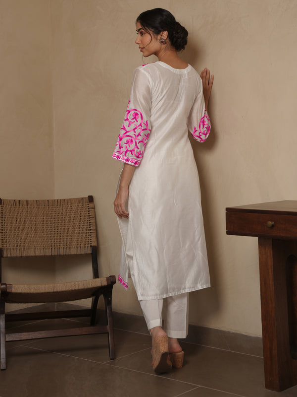 BLOSSOM WHITE CHANDERI EMBROIDERY SUIT SET