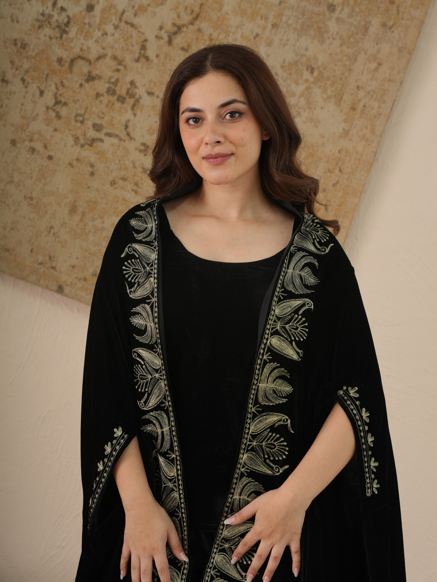 Afsana Black Velvet Co-ord Set with Shrug