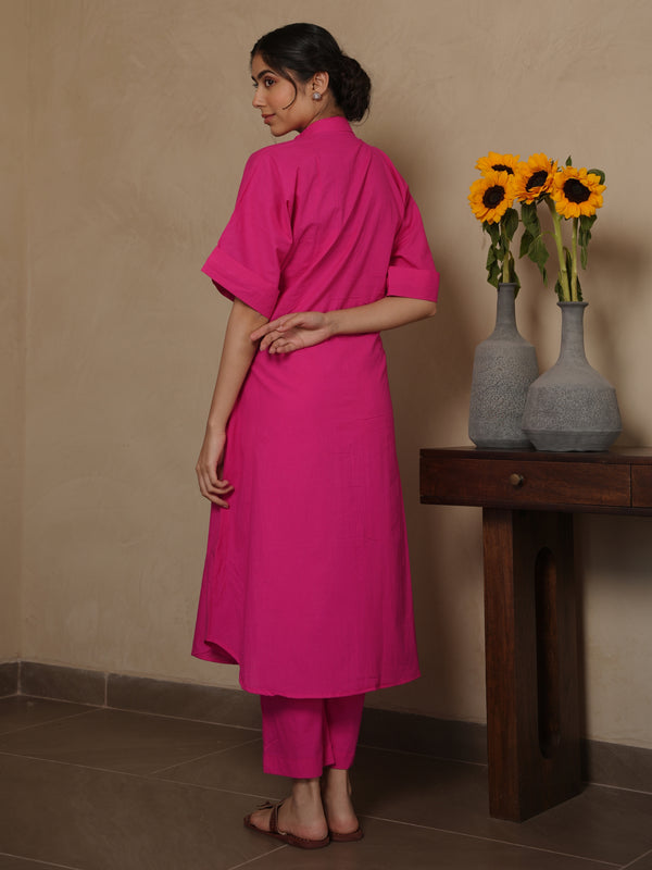 BEE PINK COTTON SUIT SET WITH BLOCK PRINT DUPATTA