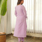 Lavender Schiffli Cotton Kurta Set with Pants & Organza Dupatta