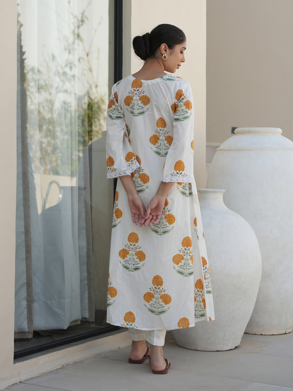 YUCCA WHITE COTTON BLOCK PRINT SUIT SET