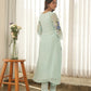 Mint Blossom Handpainted Organza Suit Set