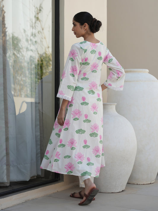 PINK LOTUS COTTON BLOCK PRINT SUIT SET