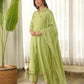 Pistachio Green Embroidered Chanderi Kurta Set with Pants & Dupatta