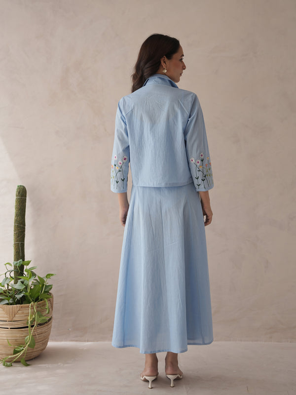Liliah baby blue embroidery cotton cotton jacket dress