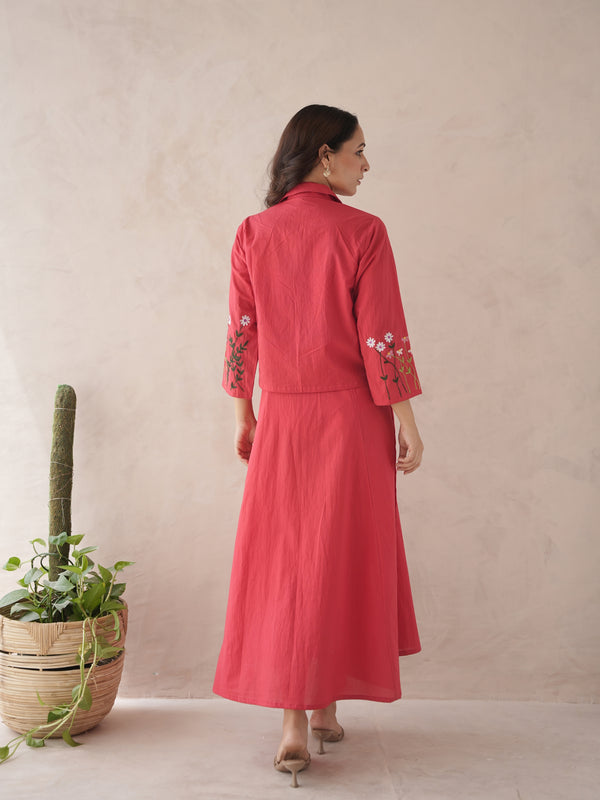 Noir red embroidery cotton cotton jacket dress