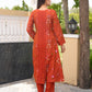 Rust Brown Chanderi Floral Embroidered Kurta Set