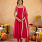Fuchsia Chanderi Anarkali with Aari Work & Sequin Embellished  Dupatta