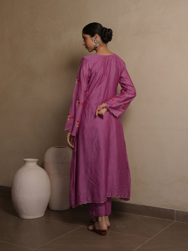 PETUNIA PLUM CHANDERI EMBROIDERY SUIT SET