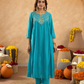 Cyan Blue Chanderi Aari & Handwork Gathered Kurta Set