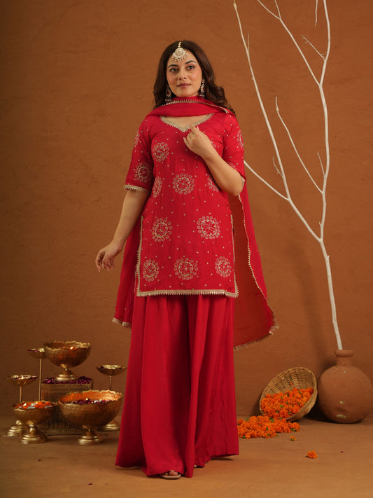 Libaas Red Chanderi Zariwork Sharara Set