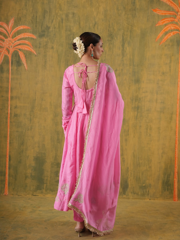 Rani Gulrukh Blush Pink Embroidered Silk Anarkali Set