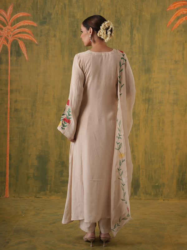 Dilruba Beige Floral Maslin Kurta Set