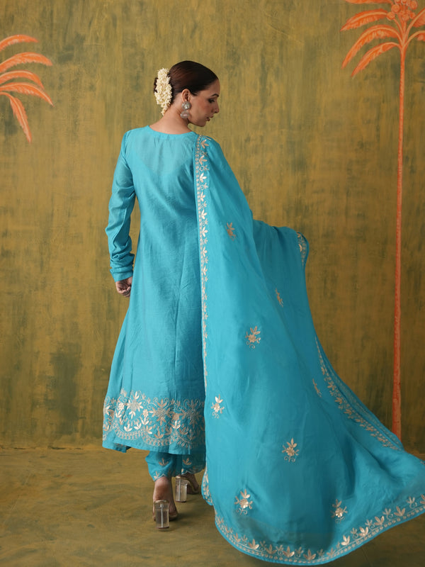 Rani Sitaara Teal Blue Gotta Patti Angrakha Set