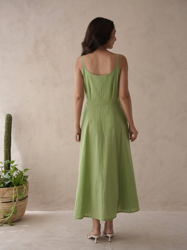 Iri Sage Green Embroidery Cotton Jacket Dress