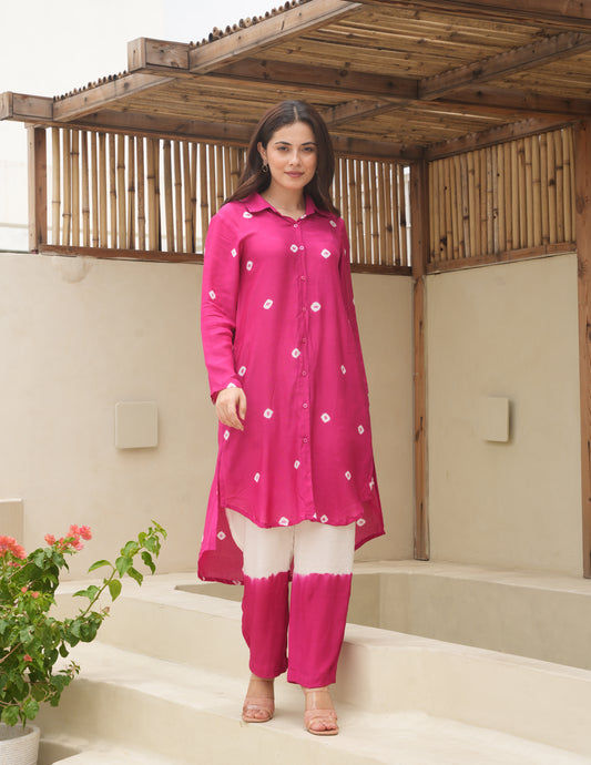 Aria Dark Fuchsia Bandhani Maslin Co Ord Set