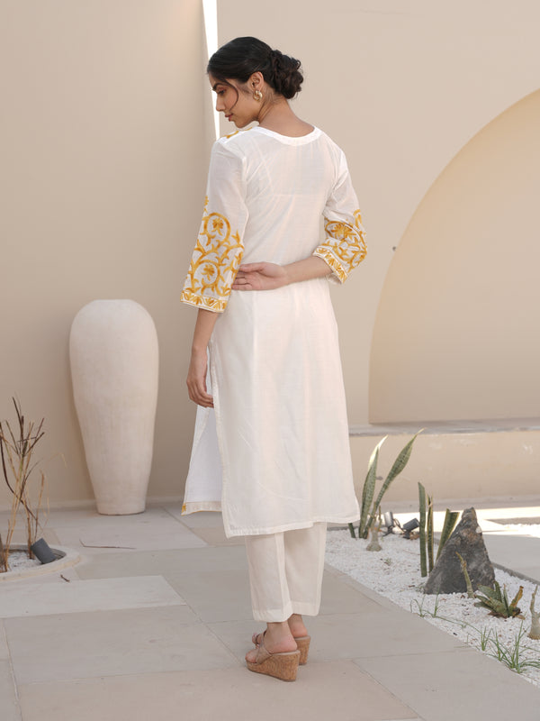 WISTERIA WHITE CHANDERI EMBROIDERED SUIT SET