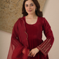 Meher Maroon Velvet Kurta With Pant & Dupatta