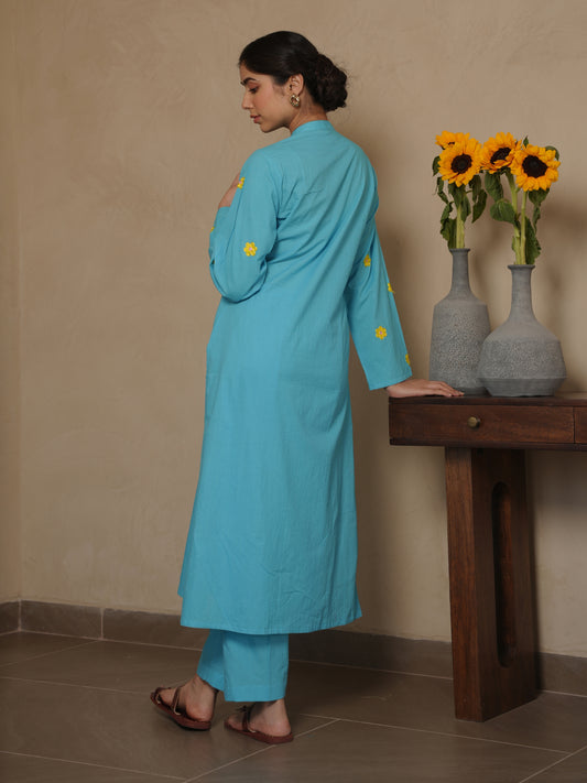 MAPLE SKY COTTON FLORAL EMBROIDERY SUIT SET