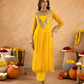 Yellow Chiffon Bandhej Mirrorwork Kurta Set
