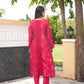 Dark Pink Chanderi Floral Embroidered Kurta Set