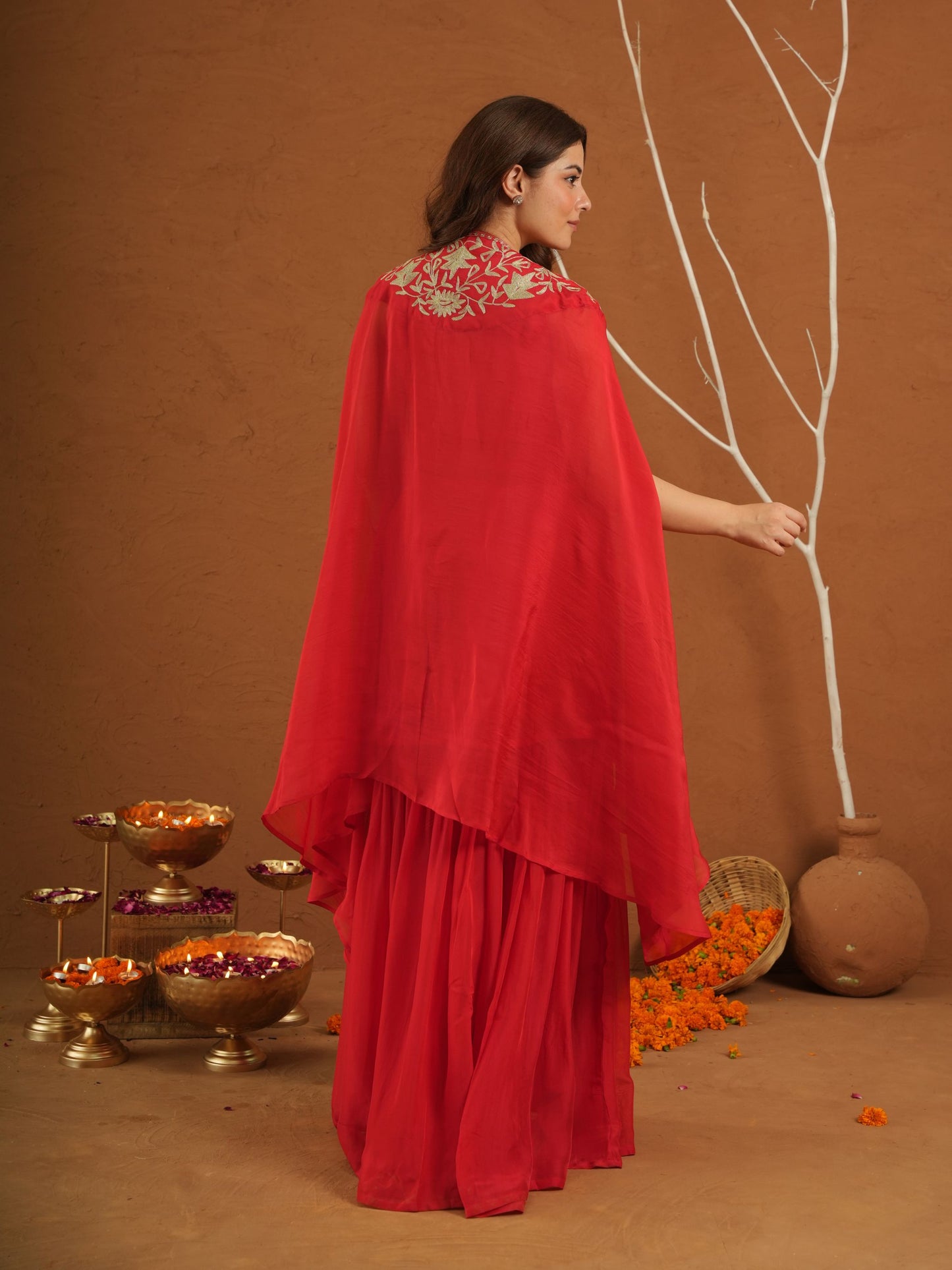 Meherbaan Red Zariwork Sharara Jacket Set