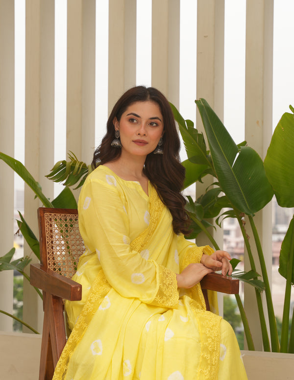 Yellow Maslin Bandhej Suit Set