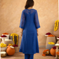 "Royal Blue Doria Hand Embroidered A- Line Kurta  Set"