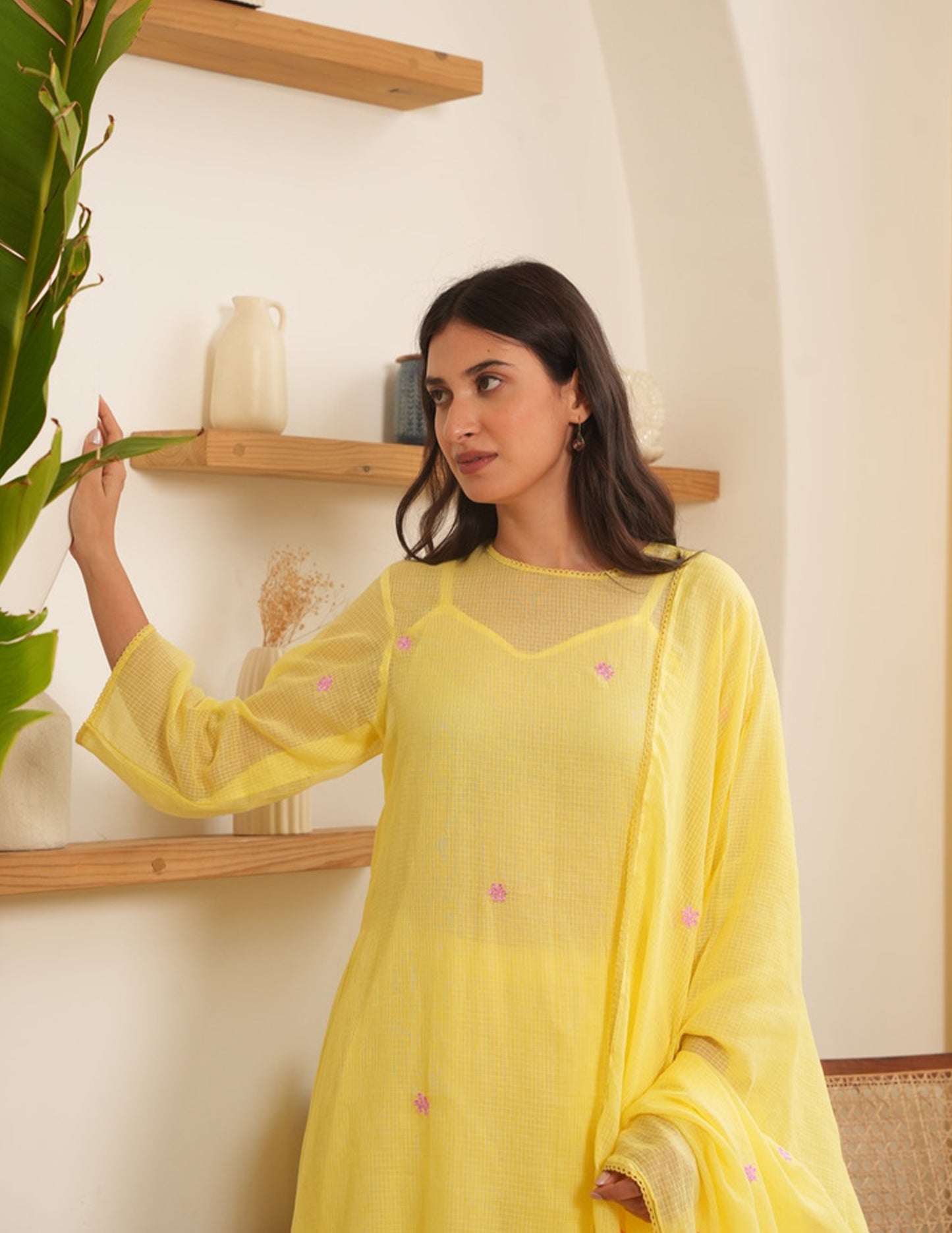 Jane Yellow  Embroidered Doria Suit Set
