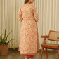 Peach Floral Screen Print Kurta Set with Pant & Dupatta