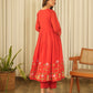 Red Chanderi Aari Embroidery Kurta Set with Pant & Dupatta