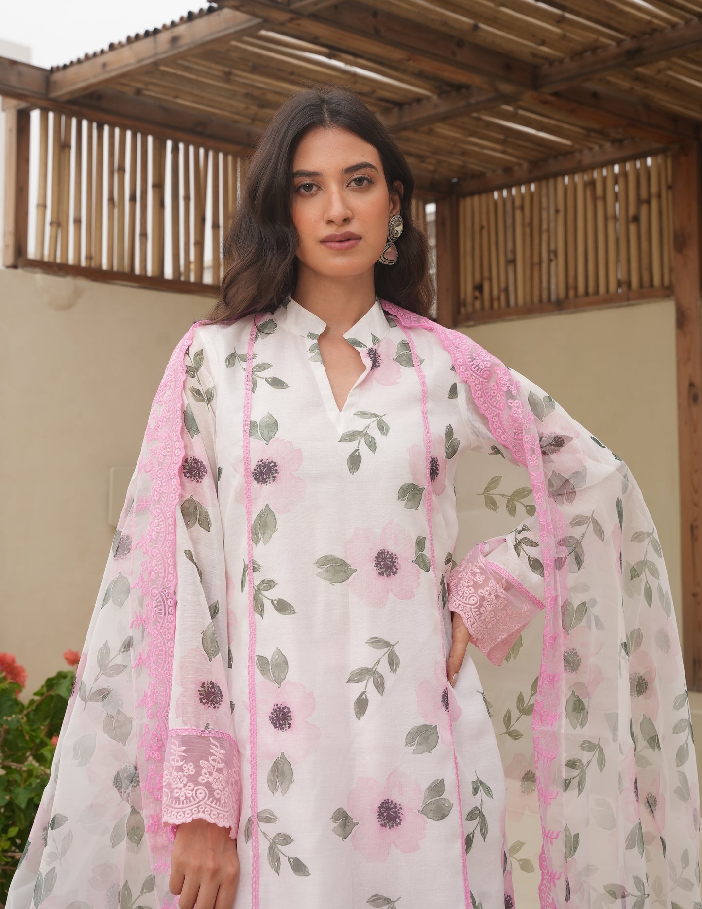Maya White Chanderi  Staright Set