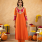 Orange Chanderi A-Line Kurta Set with Handwork Detailing &  Organza Dupatta