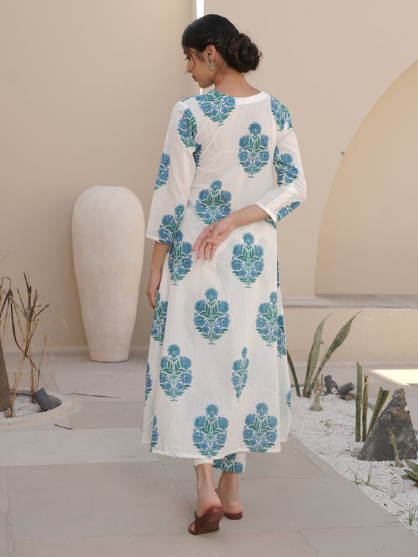 THISTLE WHITE COTTON BLOCKPRINT SUIT SET