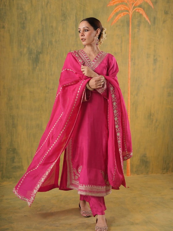 Rani Roohgulaab Silk Aari Embroidery Suit Set