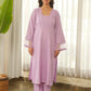 Lavender Schiffli Cotton Kurta Set with Pants & Organza Dupatta