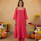 Salmon Pink Aari Handwork Chanderi A-Line Kurta set