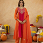 Orange Chanderi Aari & Handwork Gathered Kurta Set
