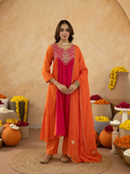 Orange Chanderi Aari & Handwork Gathered Kurta Set