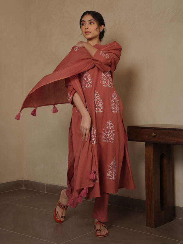 LARA BROWN COTTON EMBROIDERY SUIT SET