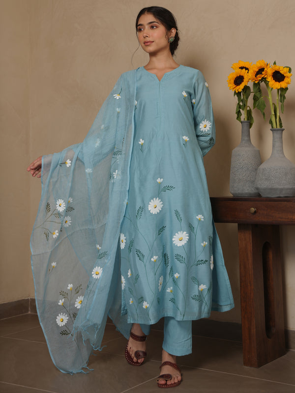 JANICA SKY CHANDERI HANDPAINT SUIT SET