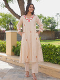 Beige Floral Hand Embroidered Chanderi Kurta Set