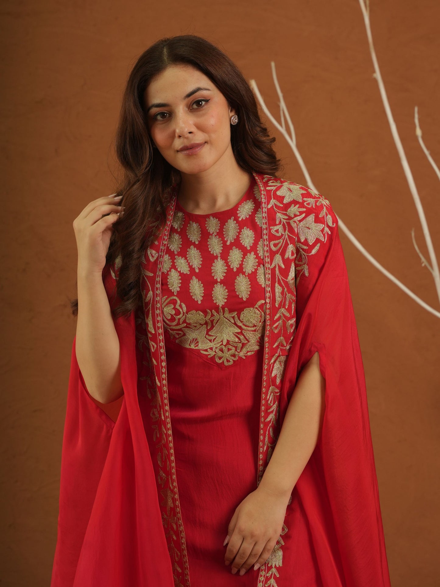 Meherbaan Red Zariwork Sharara Jacket Set
