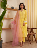 Heaven Yellow Cotton Staright Suit Set
