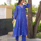 Blue Floral Handwork Chanderi A-Line Kurta Set
